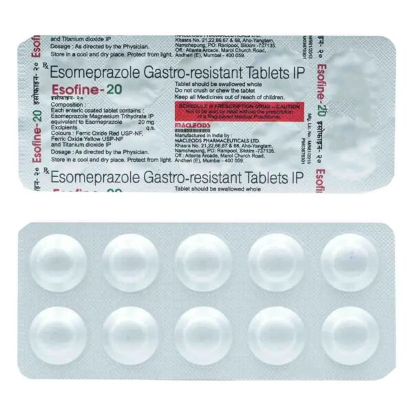 Esofine Esomeprazole Gastro Resistant 20mg Tablet